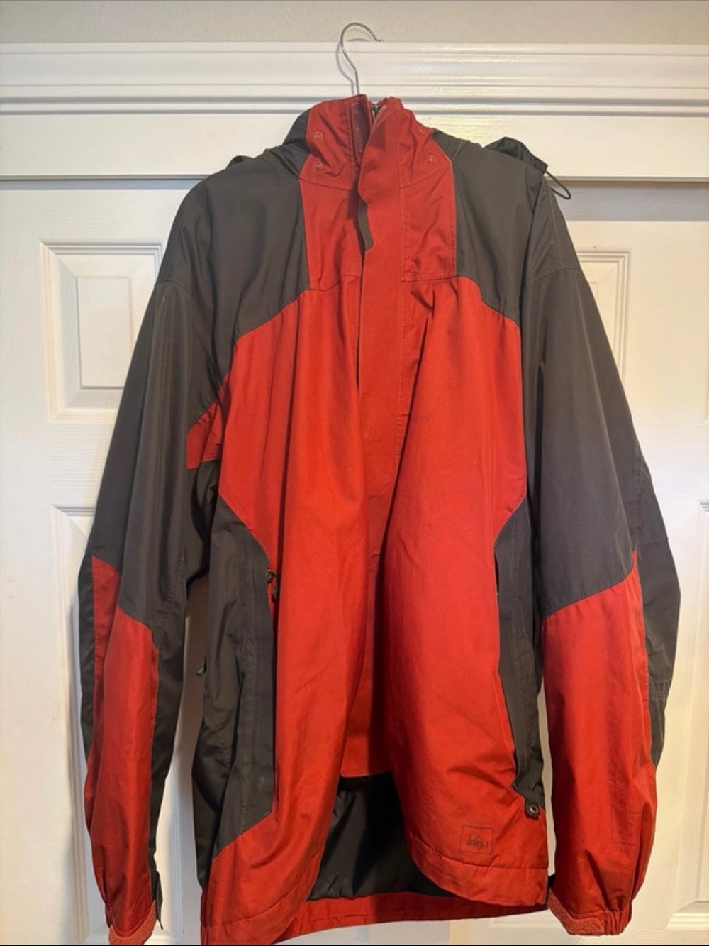 REI Red and Gray Hooded Rain Shell